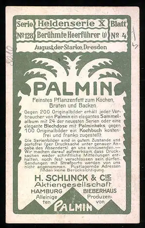 Sammelbild Palmin feinste Pflanzenbutter, H. Schlinck & Cie., Hamburg, Denkmal August der Starke
