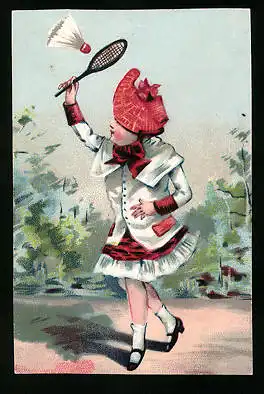 Kaufmannsbild Conrad Tack & Cie., heilbronn, Verkaufshaus für Schuhwaaren, Mädchen spielt Federball