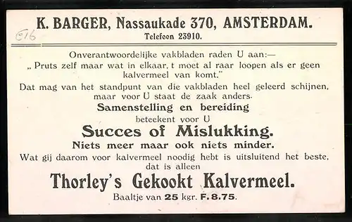 Kaufmannsbild K. Barger, Amsterdam, Throley`s uitmuntend gekookt Kalvermeel