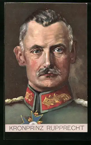 Künstler-AK Kronprinz Rupprecht von Bayern in Feldgrau, Nahportrait