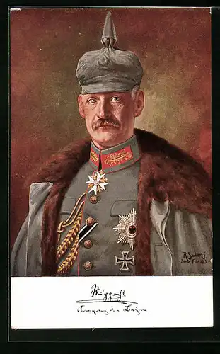 Künstler-AK Kronprinz Rupprecht in Uniform und mit Pickelhaube