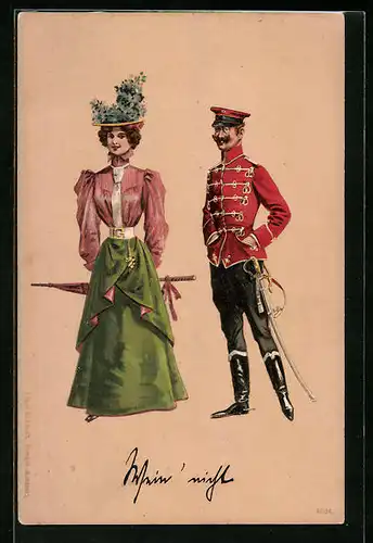 AK Husar in Uniform mit Monokel