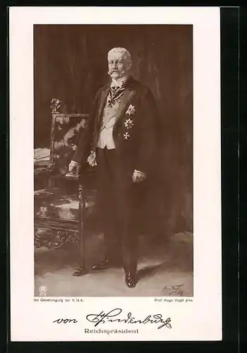 Künstler-AK Reichspräsident Paul von Hindenburg mit Eisernem Kreuz