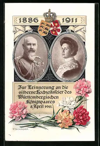 AK Erinnerung an die Silberhochzeit des Königspaares von Württemberg in 1911