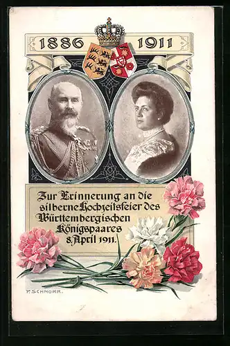 AK Erinnerung an die Silberhochzeit des Königspaares von Württemberg in 1911