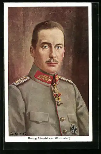 Künstler-AK Herzog Albrecht von Württemberg in Uniform mit Orden und Eisernem Kreuz