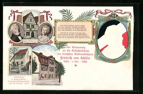 Präge-AK Portrait von Schiller, Schiller`s Eltern