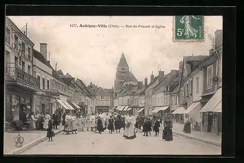 AK Aubigny-Ville, Rue du Prieure et Eglise