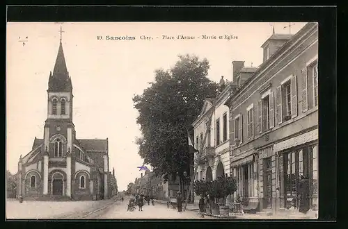 AK Sancoins, Place d`Armes - Mairie et Eglise