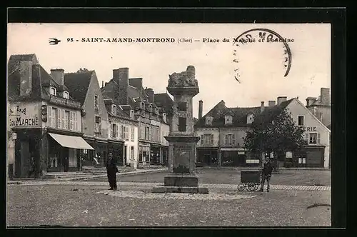 AK St-Amand-Montrond, Place du Marche et Fontaine