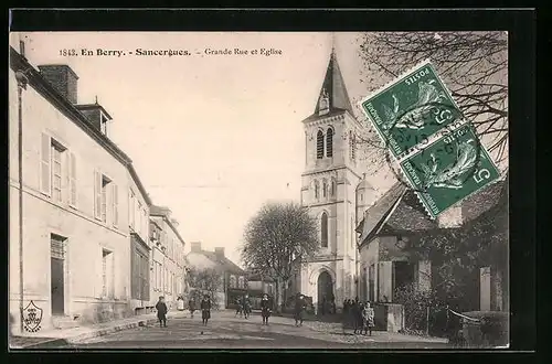 AK Sancergues, Grande Rue et Eglise