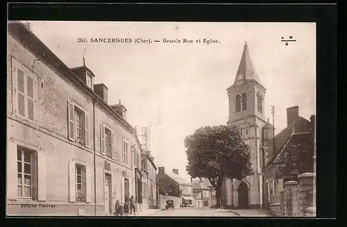 AK Sancergues, Grande Rue et Eglise