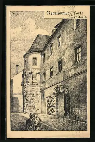 Künstler-AK Eugen Felle: Regensburg, Porta Praitoria
