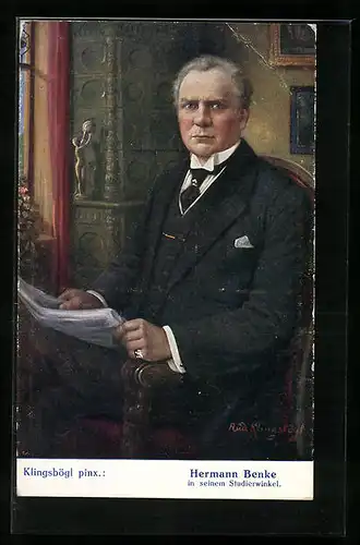 Künstler-AK Schauspieler Hermann Benke in seinem Studierwinkel