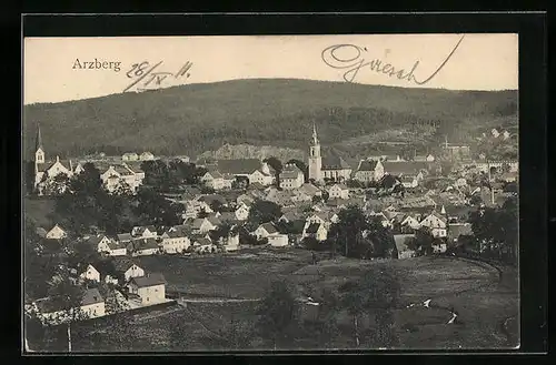 AK Arzberg, Totalansicht mit Kirchen