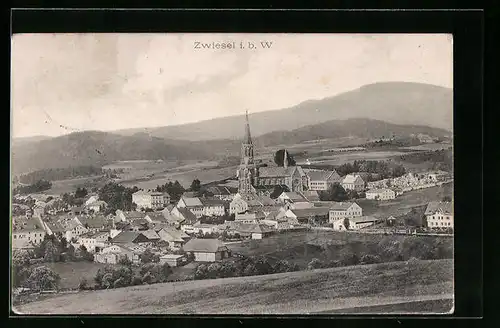 AK Zwiesel i. b. W., Ortsansicht aus der Vogelschau