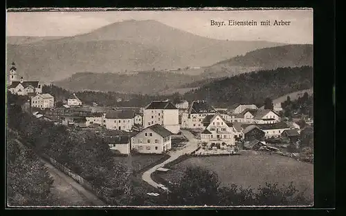 AK Bayr. Eisenstein, Ortsansicht mit Arber