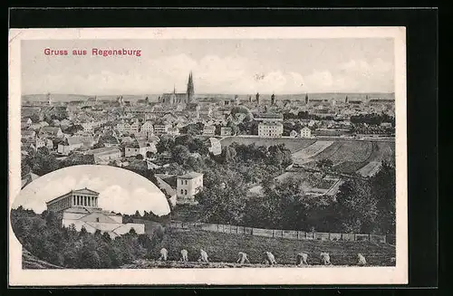 AK Regensburg, Ortsansicht aus der Vogelschau