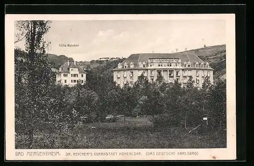 AK Bad Mergentheim, Hotel Kuranstalt Hohenlohe und Villa Reicher