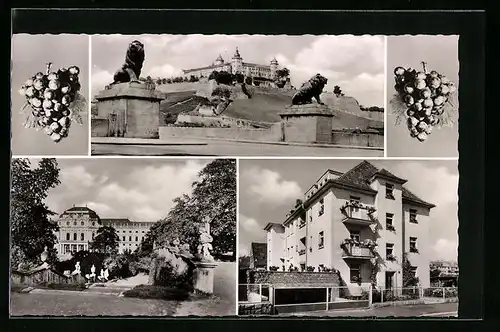 AK Würzburg, Hotel-Pension Groene, Scheffelstr. 2, Festung Marienberg, Schloss