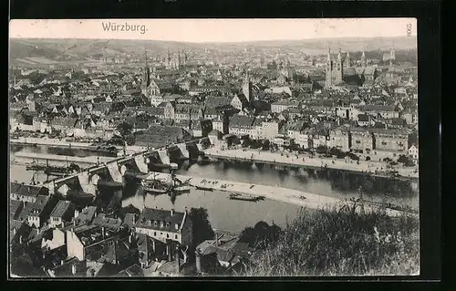 AK Würzburg, Teilansicht mit Brücke