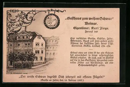 Künstler-AK Weimar, Gasthaus zum weissen Schwan
