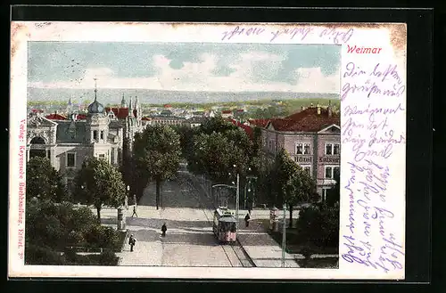 AK Weimar, Strassenpartie mit Hôtel Kaiserin Augusta und Strassenpartie