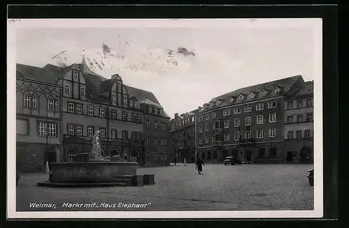 AK Weimar, Markt mit Haus Elephant