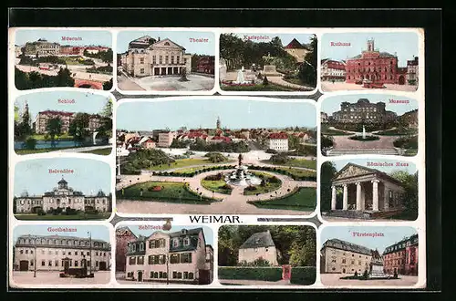 AK Weimar, Museum, Theater, Schloss und Rathaus