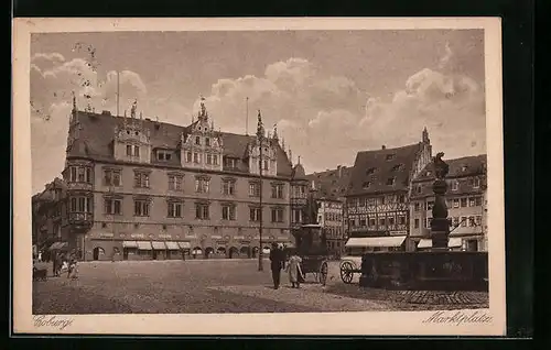 AK Coburg, Marktplatz mit Rathaus