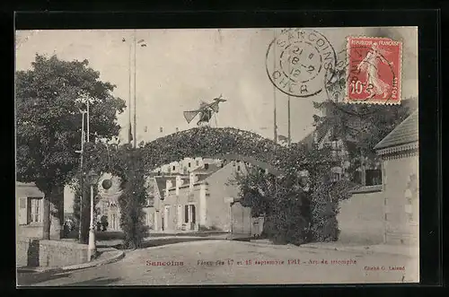 AK Sancoins, Fêtes des 17 et 18 septembre 1911, Arc de triomphe
