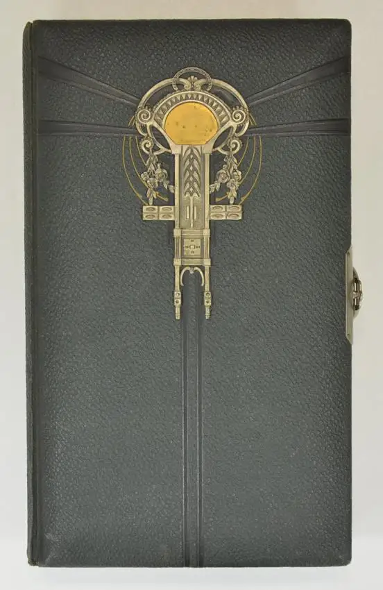 Fotoalbum Jugendstil im grünen Ledereinband, Metallschliesse, 14 Seiten Goldschnitt für Kabinett und CDV-Fotos 0