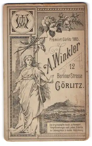 Fotografie A. Winkler, Görlitz, Berliner-Str. 12, Frau in Toga mit Bild in der Hand