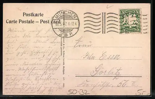 AK Maikäfer auf einem Birkenzweig, Pfingstgruss