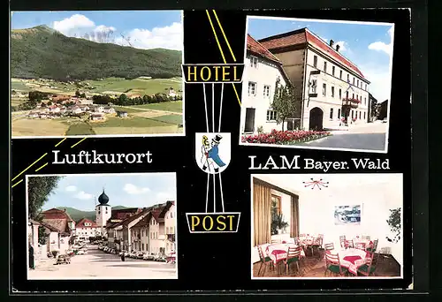 AK Lam /Bayer. Wald, Hotel Post und Gesamtansicht