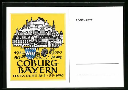 AK Coburg /Bayern, Zeichnung der Stadt zur Festwoche 1970