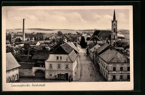 AK Reichstadt, Strassenpartie aus der Vogelschau