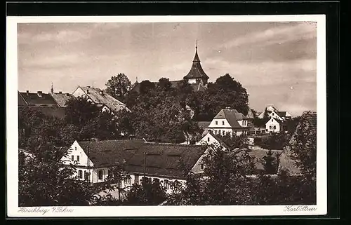 AK Hirschberg i. B., Blick auf die Dächer der Ortschaft