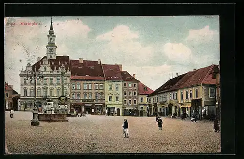 AK Leipa / Ceska Lipa, Brunnen am Marktplatz