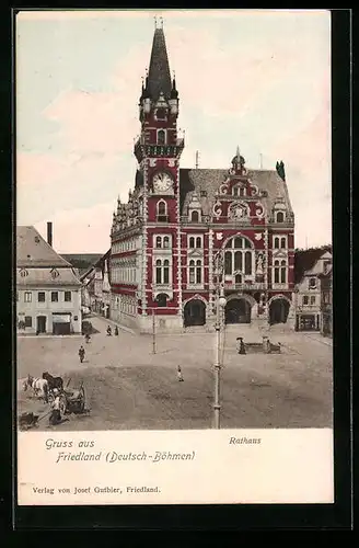 AK Friedland / Frydlant, Rathaus am Marktplatz