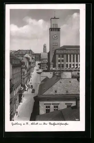 AK Gablonz / Jablonec Nad Nisou, Blick in die Rathausstrasse