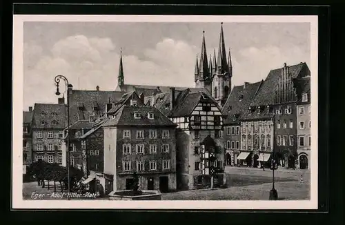 AK Eger, Platz mit Kathedrale im Hintergrund