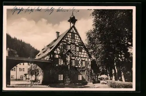 AK Karlsbad, Hotel-Cafe Schützenmühle