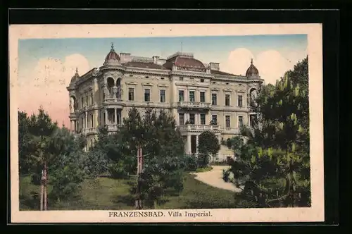 AK Franzensbad, Villa Imperial und Vorgarten