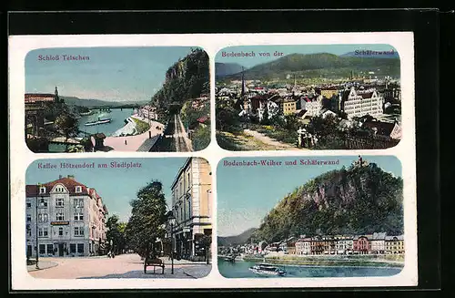 AK Tetschen-Bodenbach / Decin, Schloss, Schäferwand und Weiher