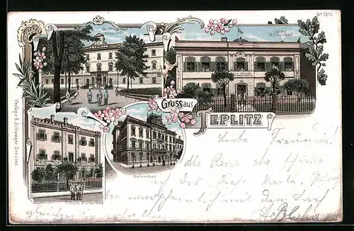 Lithographie Teplitz Schönau / Teplice, Sächsisches Militairbad und Kaiserbad