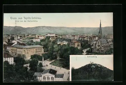 AK Teplitz-Schönau, Stadtblick und Schlossberg