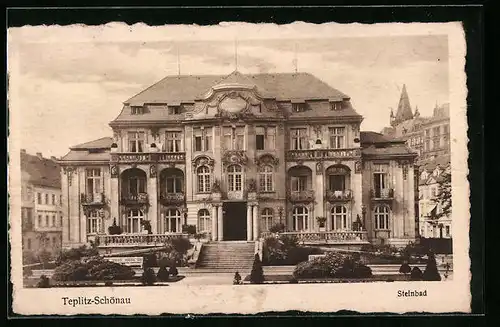 AK Teplitz-Schönau, Steinbad mit Garten