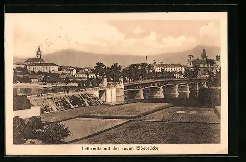 AK Leitmeritz / Litomerice, Totalansicht mit der neuen Elbebrücke