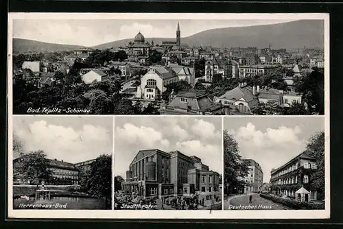 AK Teplitz-Schönau, Stadttheater und Herrenhaus-Bad